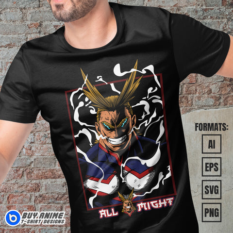 Premium All Might My Hero Academia Anime Vector T-shirt Design Template