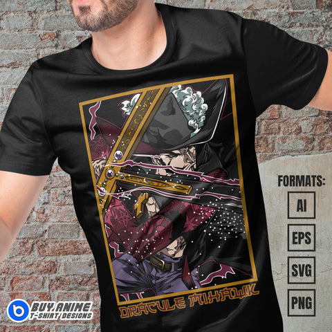 Premium Mihawk One Piece Anime Vector T-shirt Design Template #2