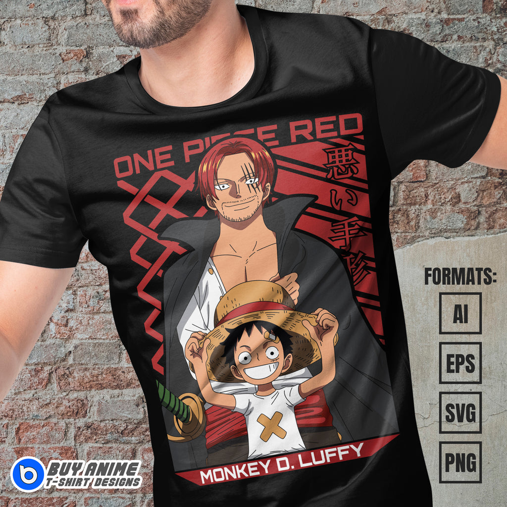 Premium Luffy x Shanks One Piece Anime Vector T-shirt Design Template