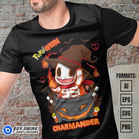 Premium Charmander Halloween Pokemon Anime Vector T-shirt Design Template