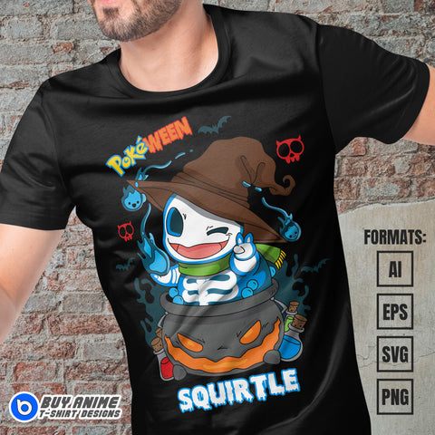 Premium Squirtle Halloween Pokemon Anime Vector T-shirt Design Template