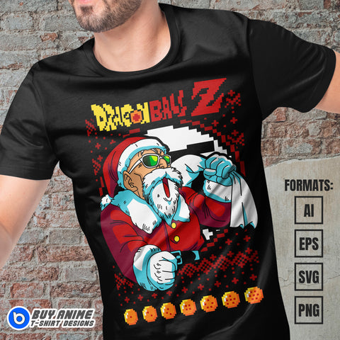 Premium Roshi Christmas Dragon Ball Anime Vector T-shirt Design Template