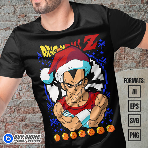 Premium Vegeta Christmas Dragon Ball Anime Vector T-shirt Design Template