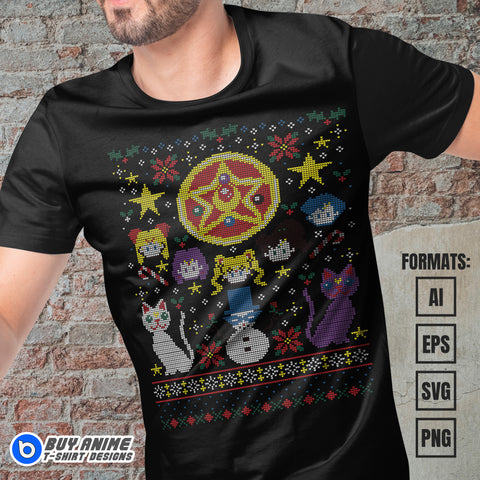 Premium Sailor Moon Christmas Anime Vector T-shirt Design Template