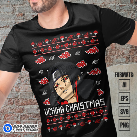 Premium Itachi Uchiha Christmas Naruto Anime Vector T-shirt Design Template