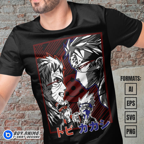 Premium Kakashi x Obito Naruto Anime Vector T-shirt Design Template