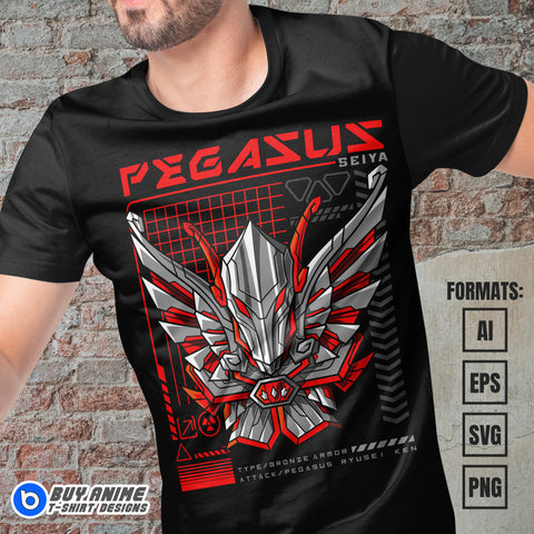 Premium Pegasus Mecha Saint Seiya Anime Vector T-shirt Design Template