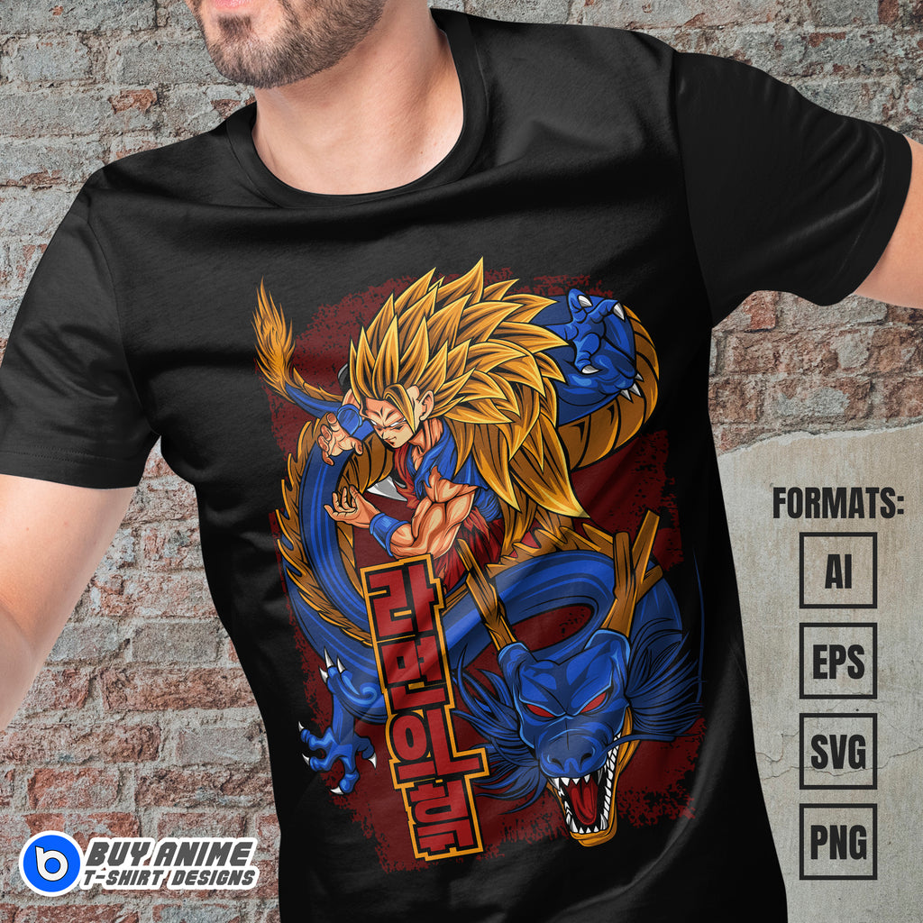 Premium Goku Super Saiyan 3 Dragon Ball Anime Vector T-shirt Design Template