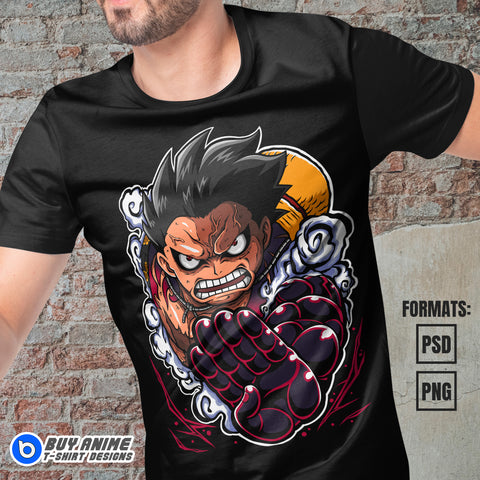 Premium Luffy Gear 4 One Piece Anime Vector T-shirt Design Template #5