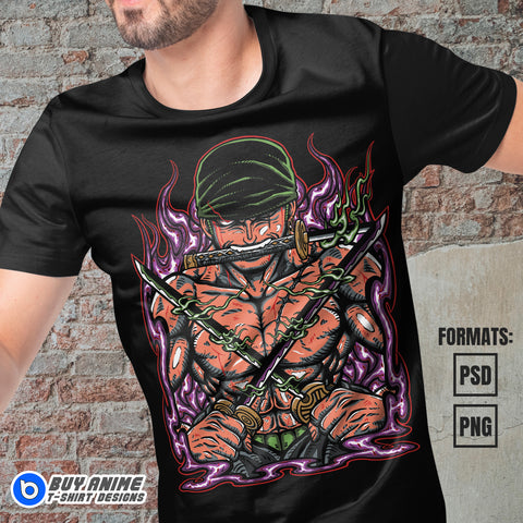 Premium Roronoa Zoro One Piece Vector T-shirt Design Template #11