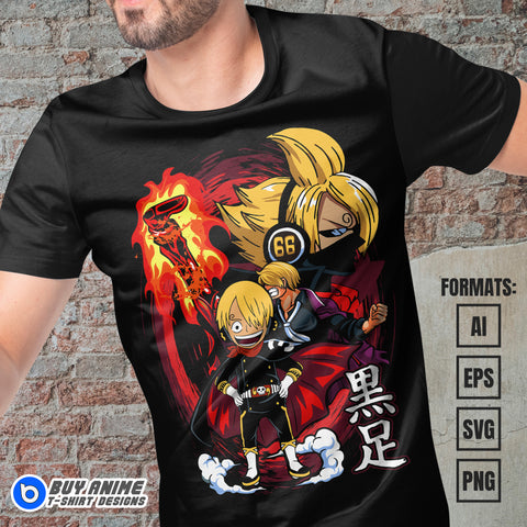 Premium Sanji One Piece Anime Vector T-shirt Design Template #4