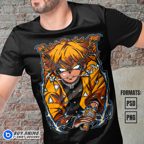 Premium Zenitsu Demon Slayer Anime Vector T-shirt Design Template