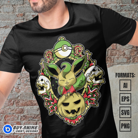 Premium Leafeon Halloween Pokemon Anime Vector T-shirt Design Template