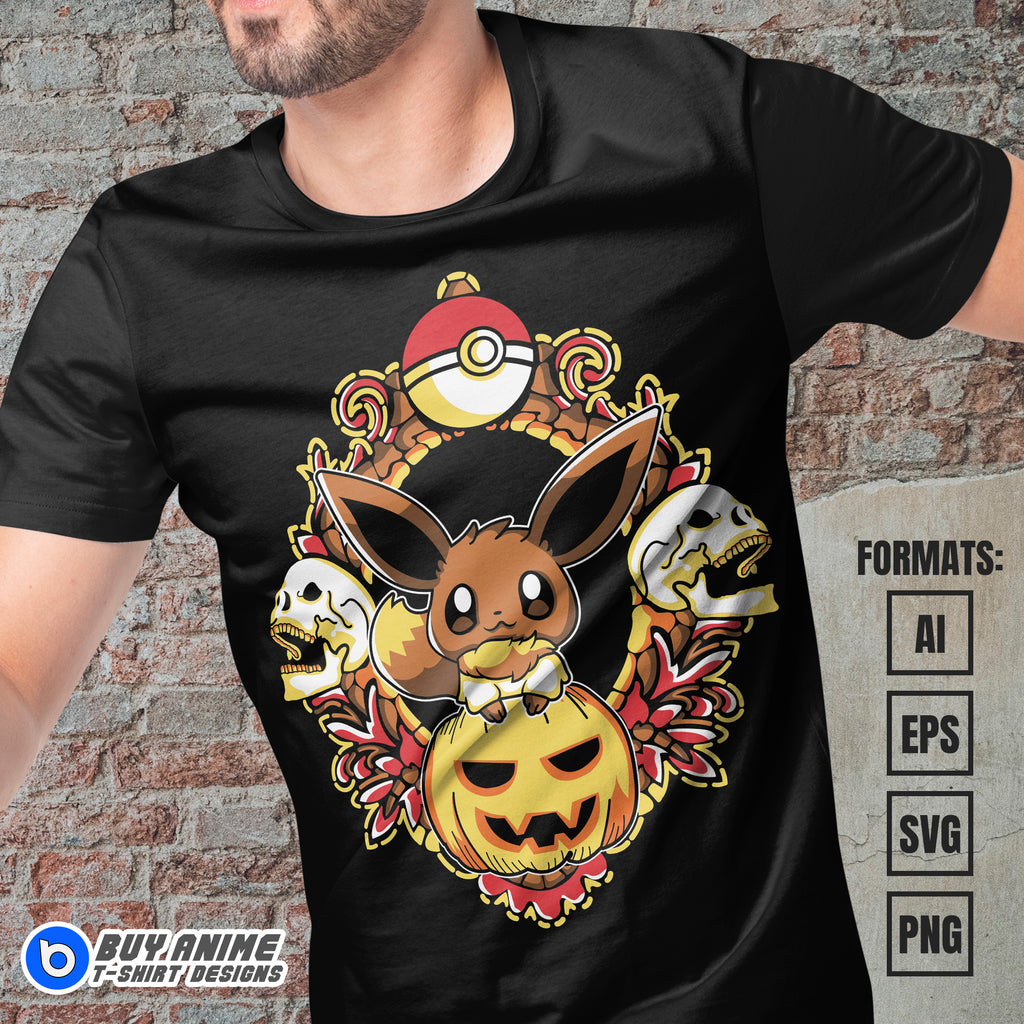 Premium Eevee Halloween Pokemon Anime Vector T-shirt Design Template