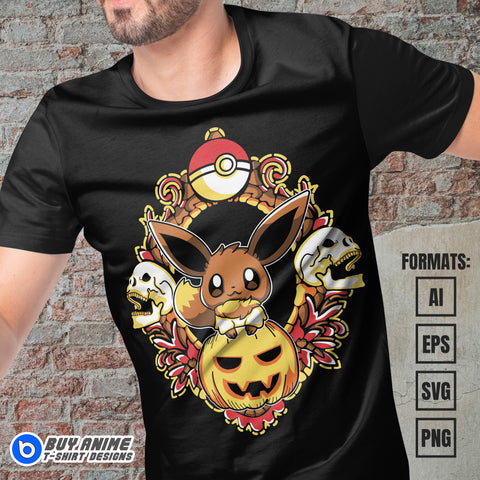 Premium Eevee Halloween Pokemon Anime Vector T-shirt Design Template