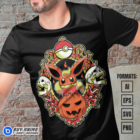 Premium Flareon Halloween Pokemon Anime Vector T-shirt Design Template