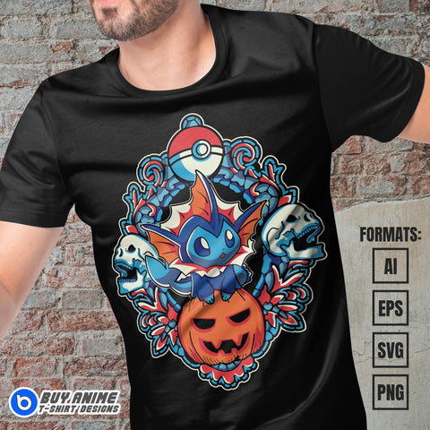 Premium Vaporeon Halloween Pokemon Anime Vector T-shirt Design Template