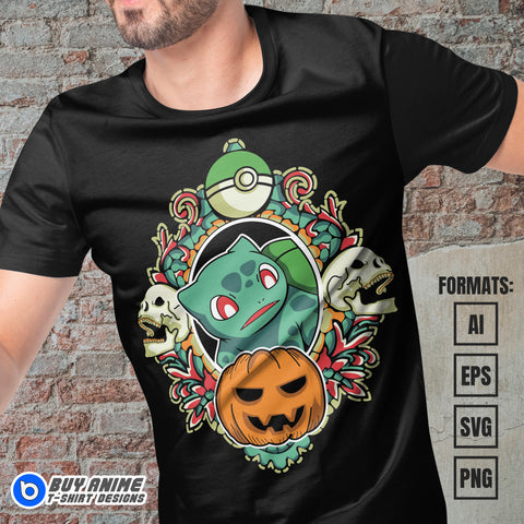 Premium Bulbasaur Halloween Pokemon Anime Vector T-shirt Design Template #2