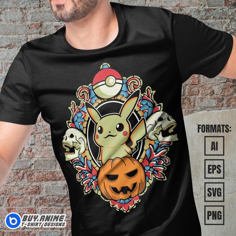 Premium Pikachu Halloween Pokemon Anime Vector T-shirt Design Template
