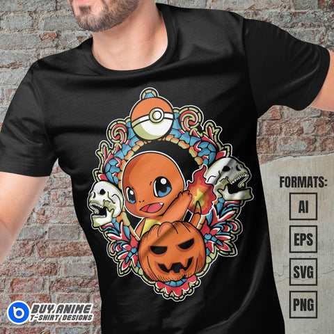 Premium Charmander Halloween Pokemon Anime Vector T-shirt Design Template #2