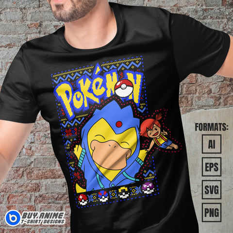 Premium Psyduck Christmas Pokemon Anime Vector T-shirt Design Template