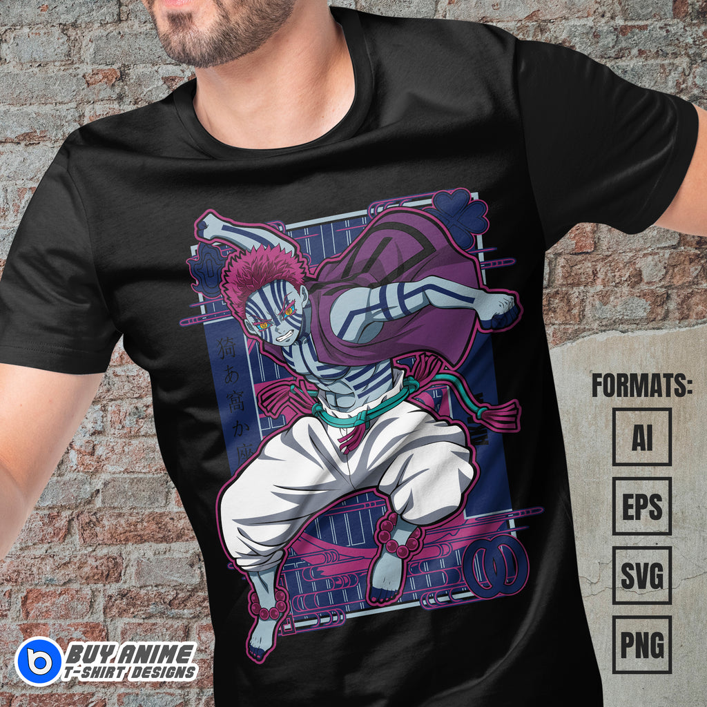 Premium Akaza Demon Slayer Anime Vector T-shirt Design Template