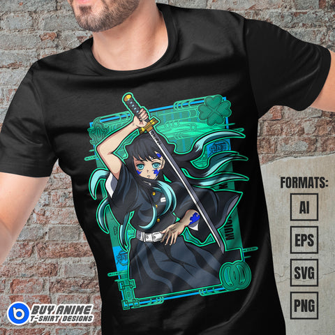 Premium Muichiro Demon Slayer Anime Vector T-shirt Design Template #3