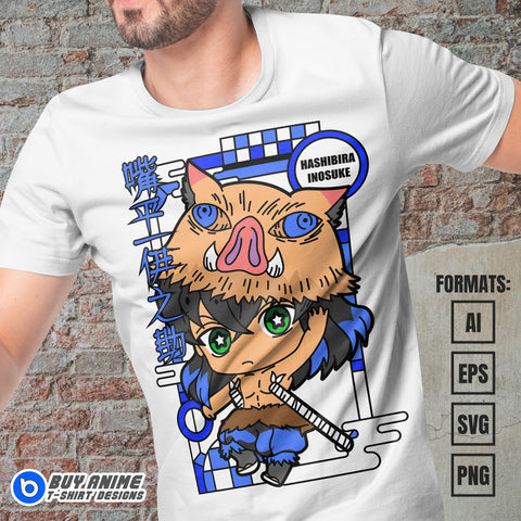 Premium Inosuke Hashibira Chibi Demon Slayer Anime Vector T-shirt Design Template