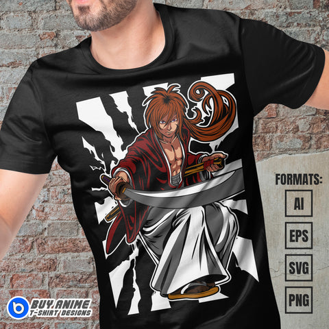 Premium Rurouni Kenshin Samurai X Anime Vector T-shirt Design Template #2