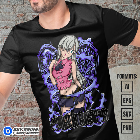 Premium Elizabeth The Seven Deadly Sins Anime Vector T-shirt Design Template
