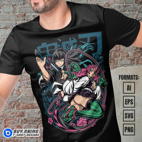 Premium Mitsuri x Tokito Demon Slayer Anime Vector T-shirt Design Template