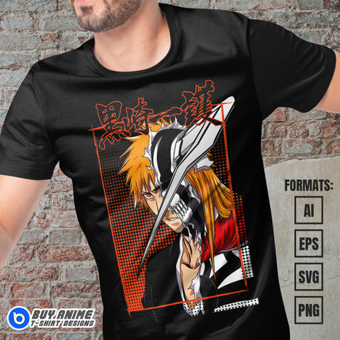 Premium Ichigo Kurosaki Bleach Anime Vector T-shirt Design Template