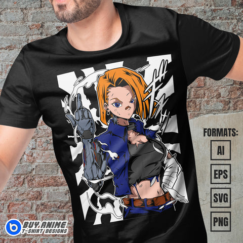 Premium Android 18 Dragon Ball Anime Vector T-shirt Design Template #2