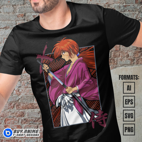 Premium Rurouni Kenshin Samurai X Anime Vector T-shirt Design Template #3