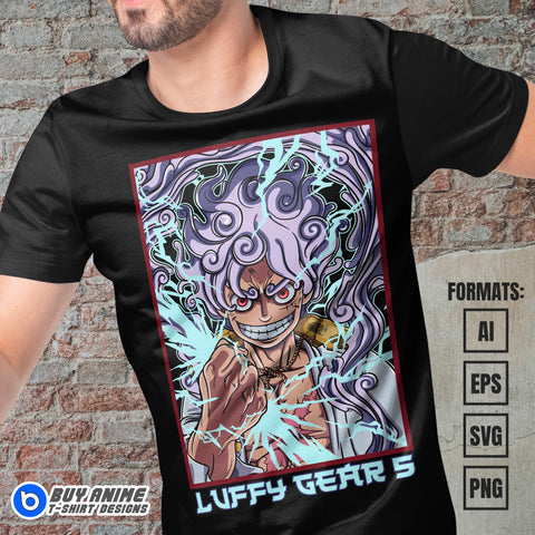 Premium Luffy Gear 5 One Piece Anime Vector T-shirt Design Template #16