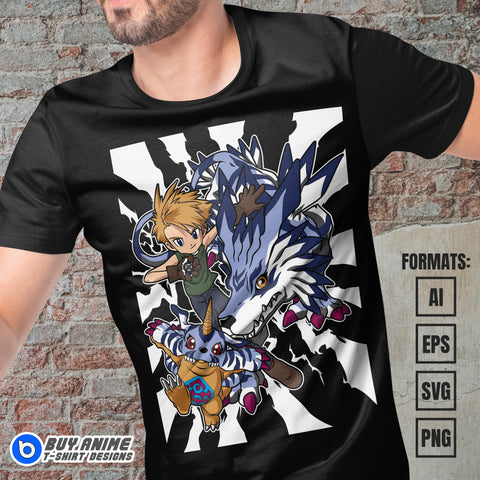Premium Matt x Gabumon Digimon Anime Vector T-shirt Design Template