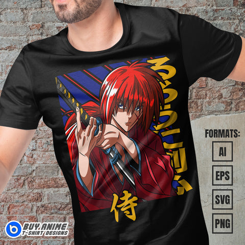 Premium Rurouni Kenshin Samurai X Anime Vector T-shirt Design Template #4