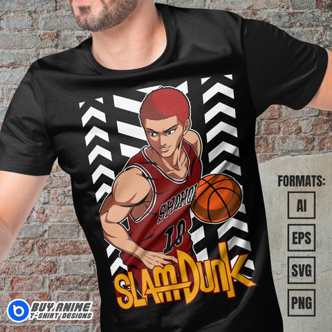 Premium Hanamichi Sakuragi Slam Dunk Anime Vector T-shirt Design Template