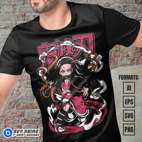 Premium Nezuko Kamado Demon Slayer Anime Vector T-shirt Design Template #8