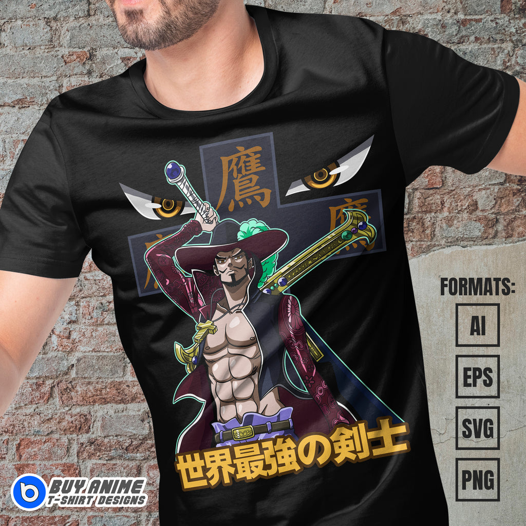 Premium Mihawk One Piece Anime Vector T-shirt Design Template #3