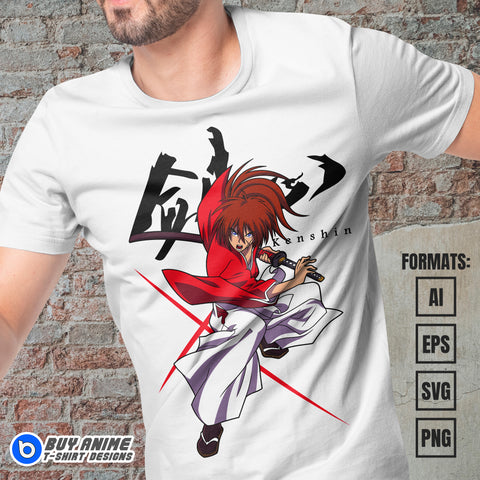 Premium Rurouni Kenshin Samurai X Anime Vector T-shirt Design Template #5