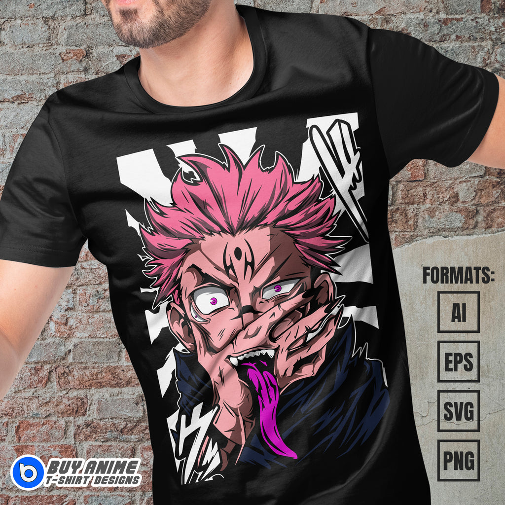 Premium Sukuna Jujutsu Kaisen Anime Vector T-shirt Design Template