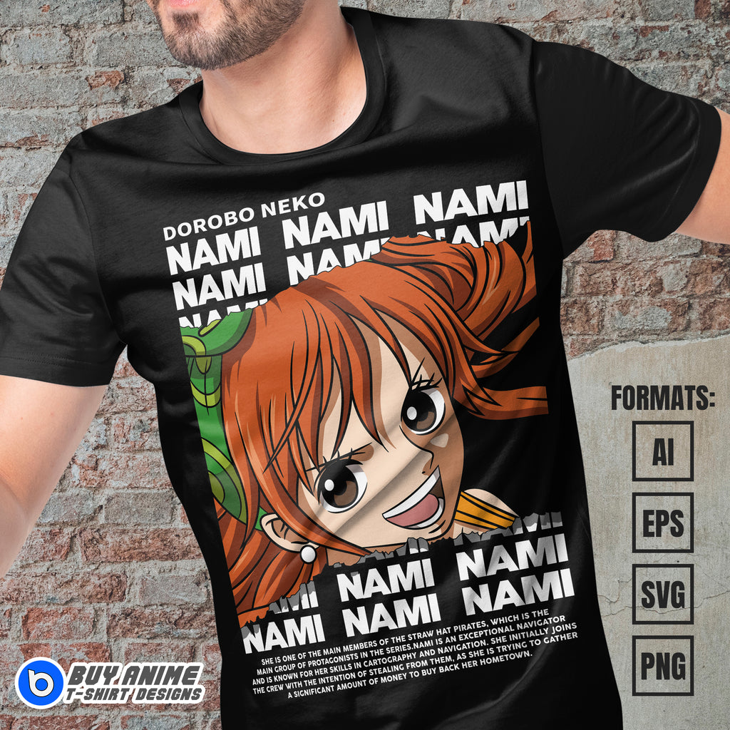 Premium Nami One Piece Anime Vector T-shirt Design Template #3