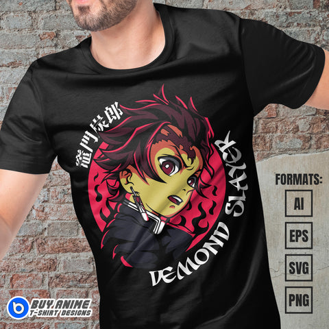 Premium Tanjiro Kamado Demon Slayer Anime Vector T-shirt Design Template #7