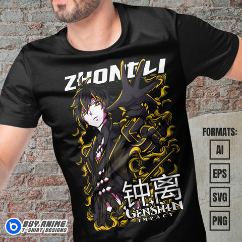Premium Zhongli Genshin Impact Vector T-shirt Design Template