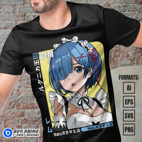 Premium Rem Re Zero Anime Vector T-shirt Design Template #2