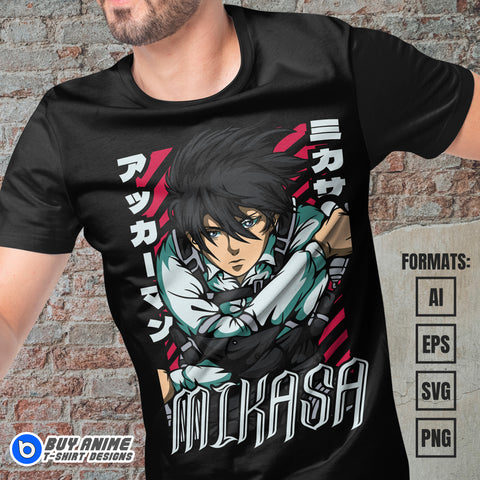 Premium Mikasa Attack on Titan Anime Vector T-shirt Design Template #3
