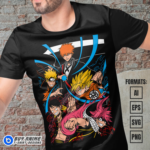 Premium Anime Heroes Vector T-shirt Design Template