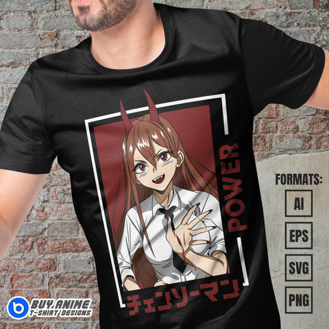 Premium Power Chainsaw Man Anime Vector T-shirt Design Template #4