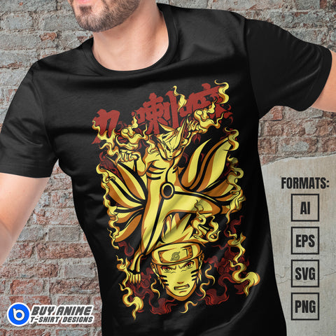 Premium Naruto x Kurama Anime Vector T-shirt Design Template